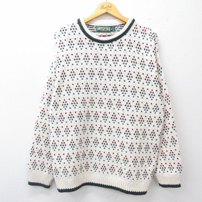 Crew Neck - 【中古】古着 アメリカンイーグル American Eagle 長袖 セーター メンズ 90年代 90s コットン クルーネック 丸首 USA製 アメリカ製 生成り他 Lサイズ 中古 ニット トップス | 春夏 春物 春服 秋冬 秋物 秋服 メンズファッション カジュアル おしゃれ ファッション