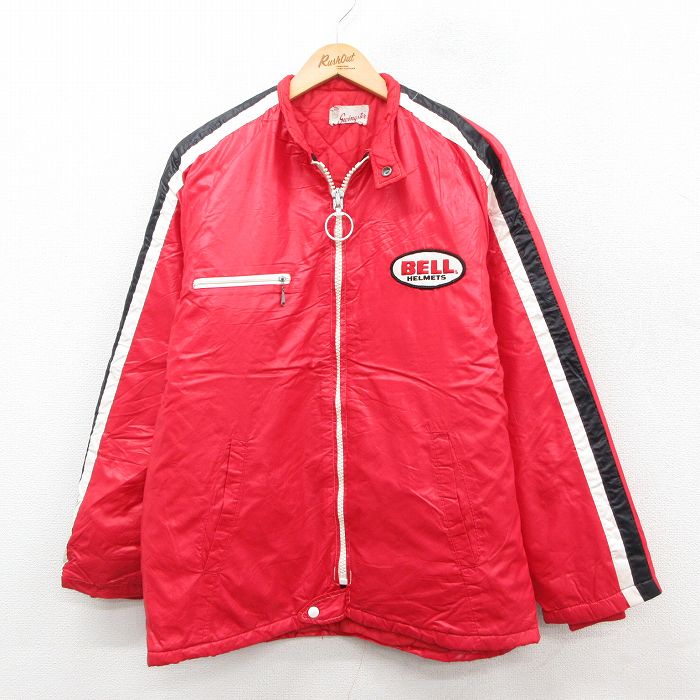 【中古】古着 スイングスター 長袖 ナイロンジャケット メンズ 70年代 70s BELL ラグラン 赤 レッド 内側キルティング Lサイズ 中古 アウター | 秋冬 秋物 秋服 冬物 冬服 カジュアル メンズファッション ファッション おしゃれ カジュアルジャケット