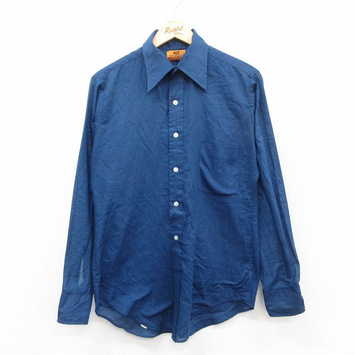 乐天商城 - 【中古】古着 バンヒューセン 長袖シャツ メンズ 70年代 70s 紺 ネイビー Mサイズ 中古 トップス | 春夏 春物 春服 秋冬 秋物 秋服 カジュアルシャツ メンズファッション 長袖シャツ おしゃれ カジュアル 5OF