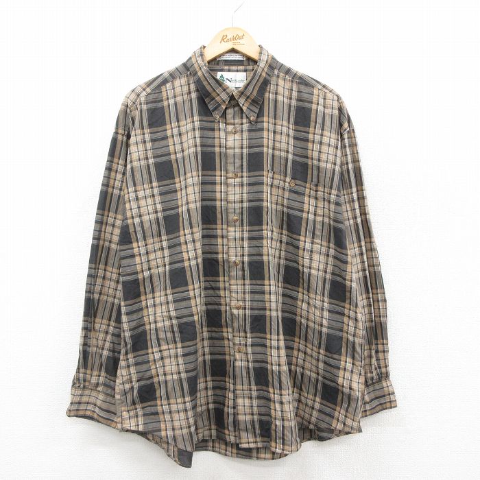乐天商城 - 【中古】古着 長袖シャツ メンズ 00年代 00s 大きいサイズ 2L LL ビッグシルエット ゆったり ビッグサイズ オーバーサイズ ボタンダウン ベージュ他 カーキ チェック XLサイズ 中古 トップス | 春夏 春物 春服 秋冬 秋物 秋服 カジュアルシャツ メンズファッショ