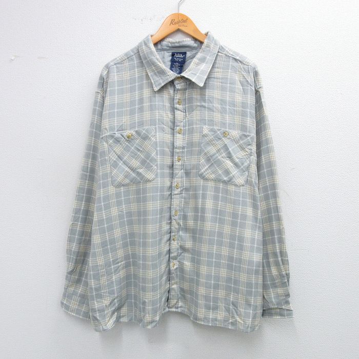 乐天商城 - 【中古】古着 長袖シャツ メンズ 00年代 00s 大きいサイズ 2L LL ビッグシルエット ゆったり ビッグサイズ オーバーサイズ グレー他 チェック 【spe】 XLサイズ 中古 トップス | 春夏 春物 春服 秋冬 秋物 秋服 カジュアルシャツ メンズファッション 長袖シャツ