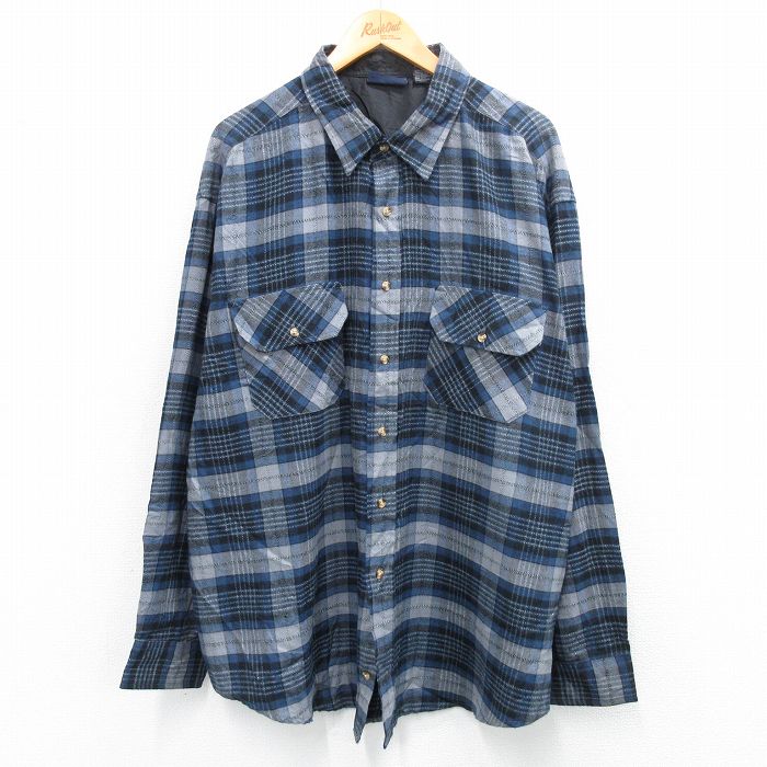 樂天商城 - 【中古】古着 長袖シャツ メンズ 大きいサイズ 2L LL ビッグシルエット ゆったり ビッグサイズ オーバーサイズ ロング丈 グレー他 チェック XLサイズ 中古 トップス | 春夏 春物 春服 秋冬 秋物 秋服 カジュアルシャツ メンズファッション 長袖シャツ おしゃれ カ