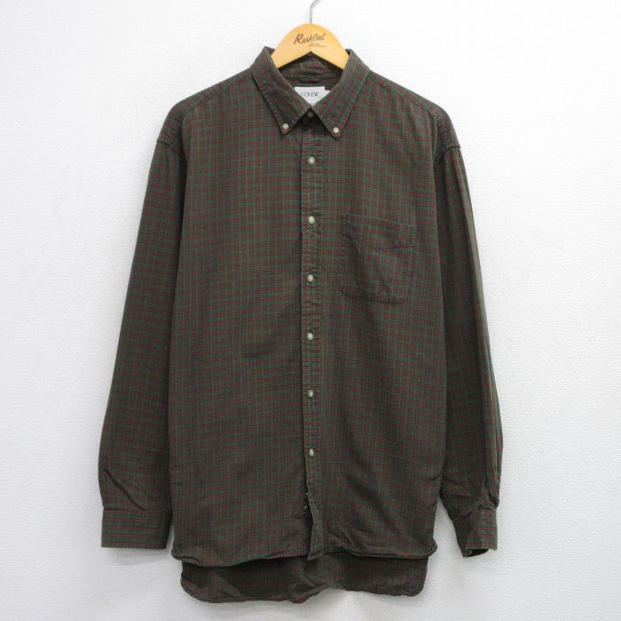 乐天商城 - 【中古】古着 ジェイクルー J.CREW 長袖 ブランドシャツ メンズ 大きいサイズ 2L LL ビッグシルエット ゆったり ビッグサイズ オーバーサイズ コットン ボタンダウン 緑他 グリーン チェック 【spe】 XLサイズ 中古 トップス | 春夏 春物 春服 秋冬 秋物 秋服 カ