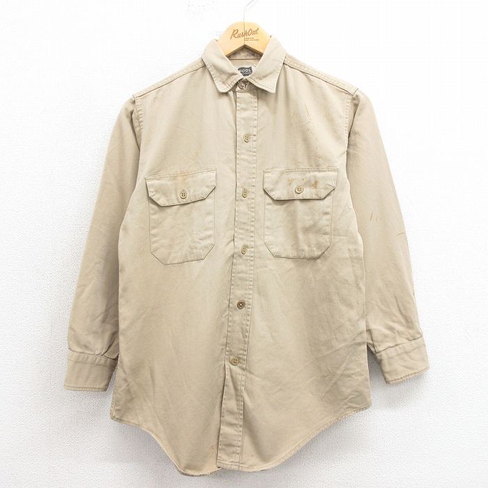 乐天商城 - 【中古】古着 長袖 ビンテージ ヴィンテージ ワークシャツ メンズ 60年代 60s コットン ベージュ カーキ Mサイズ 中古 トップス | 春夏 春物 春服 秋冬 秋物 秋服 カジュアルシャツ メンズファッション 長袖シャツ おしゃれ カジュアル