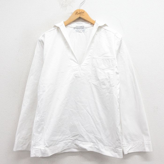 【中古】古着 長袖 ビンテージ ヴィンテージ ミリタリー セーラー トップス メンズ 60年代 60s NAVAL 白 ホワイト Mサイズ 中古 | 春夏 春物 春服 秋冬 秋物 秋服 カジュアルシャツ メンズファッション 長袖シャツ おしゃれ カジュアル
