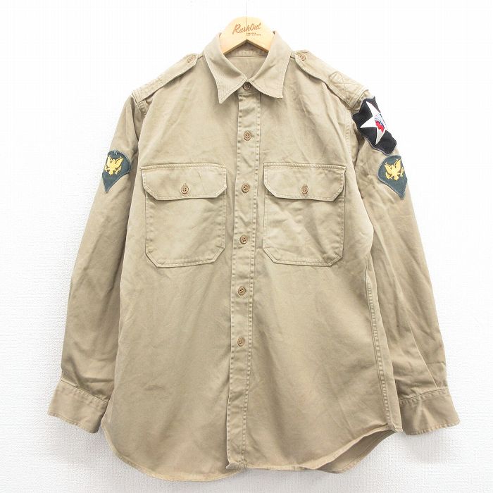 樂天商城 - 【中古】古着 長袖 ビンテージ ヴィンテージ ミリタリーシャツ メンズ 50年代 50s コットン ベージュ カーキ Mサイズ 中古 トップス | 春夏 春物 春服 秋冬 秋物 秋服 カジュアルシャツ メンズファッション 長袖シャツ おしゃれ カジュアル