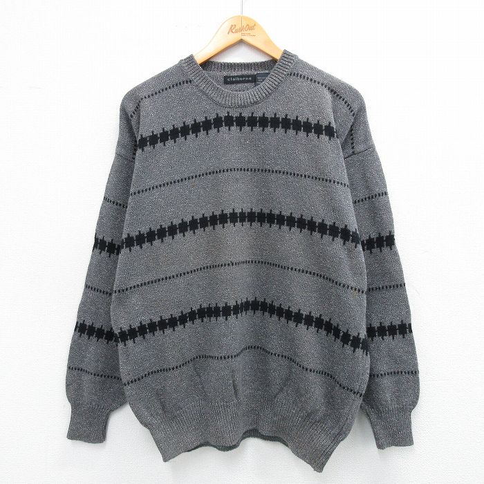 Crew Neck - 【中古】コットン クルーネック セーター メンズ L グレー 長袖 ニット カジュアル きれいめ 防寒 秋冬 トップス 25oct22