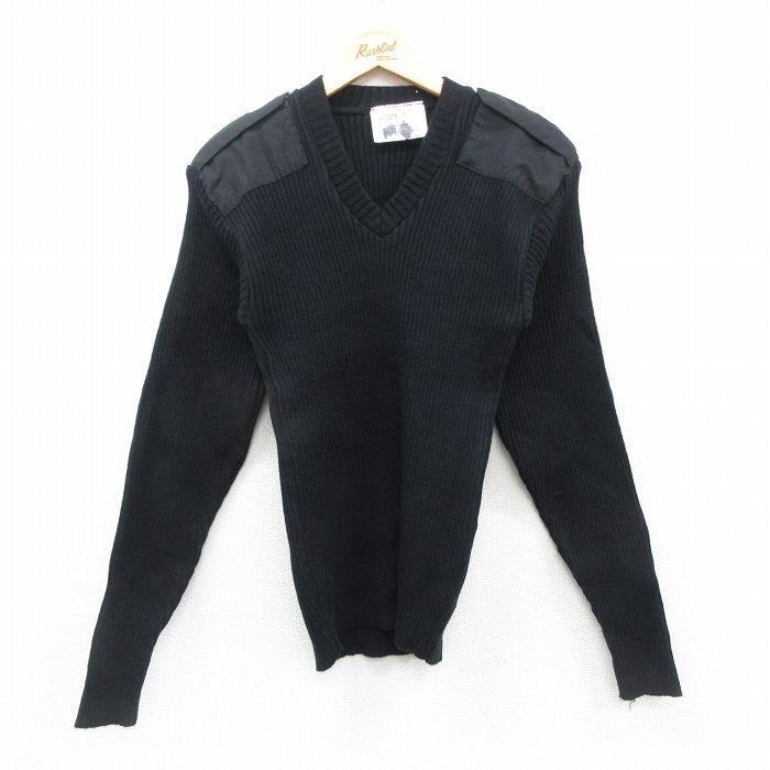 【中古】古着 長袖 コマンド セーター メンズ ミリタリー ヒジ肩当て アクリル Vネック 黒 ブラック S..