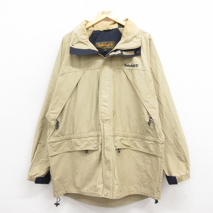 【中古】古着 ティンバーランド 長袖ジャケット メンズ 90年代 90s ロクヨンクロス 大きいサイズ 2L LL ビッグシルエット ゆったり ビッグサイズ オーバーサイズ 薄ベージュ カーキ XLサイズ 中古 アウター | 秋冬 秋物 秋服 冬物 冬服 カジュアル メンズファッシ