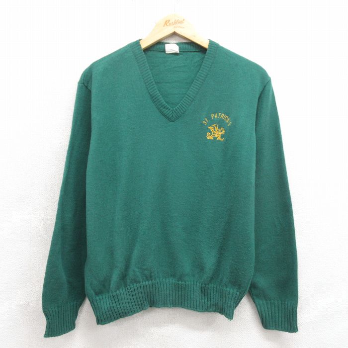 樂天商城 - 【中古】古着 長袖 セーター メンズ 80年代 80s ファイティングアイリッシュ アクリル Vネック カナダ製 緑 グリーン Lサイズ 中古 ニット トップス | 春夏 春物 春服 秋冬 秋物 秋服 メンズファッション カジュアル おしゃれ ファッション