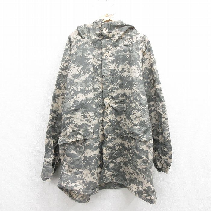【中古】古着 長袖 ミリタリージャケットパーカー レインスーツ メンズ 00年代 00s 大きいサイズ 2L LL ビッグシルエット ゆったり ビッグサイズ オーバーサイズ ロング丈 デジタルカモ ラグラン USA製 アメリカ製 グレー 迷彩 XLサイズ 中古 アウター フライト