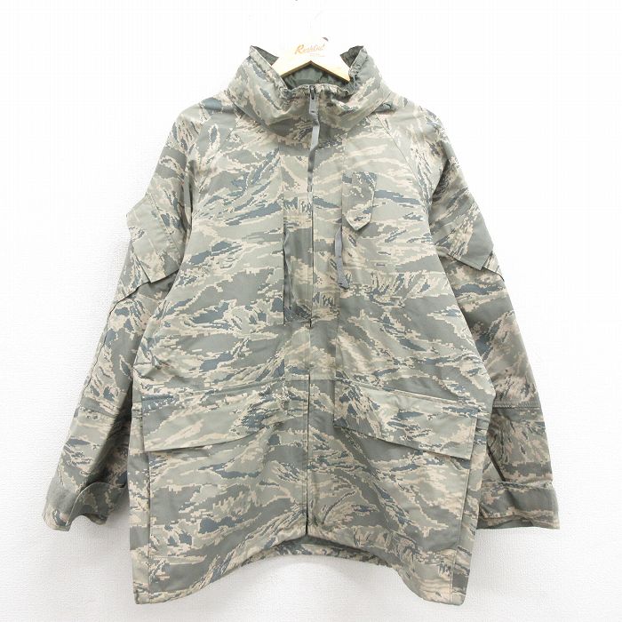 【中古】古着 長袖 ミリタリー ナイロン ゴアテックスジャケット メンズ 00年代 00s デジタルタイガーカモ ラグラン USA製 アメリカ製 グレー 迷彩 XLサイズ 中古 アウター フライト