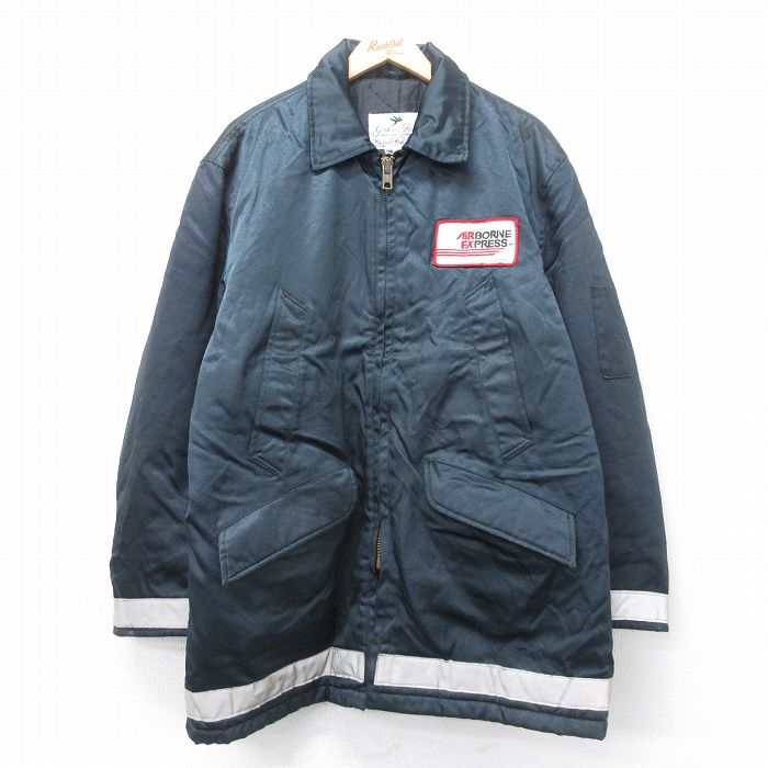 乐天商城 - 【中古】古着 ゴールデンフリース 長袖 ナイロンジャケット メンズ 80年代 80s AIRBORNE リフレクター ロング丈 USA製 アメリカ製 紺 ネイビー 内側キルティング 【spe】 XLサイズ 中古 アウター | 秋冬 秋物 秋服 冬物 冬服 カジュアル メンズファッション ファ