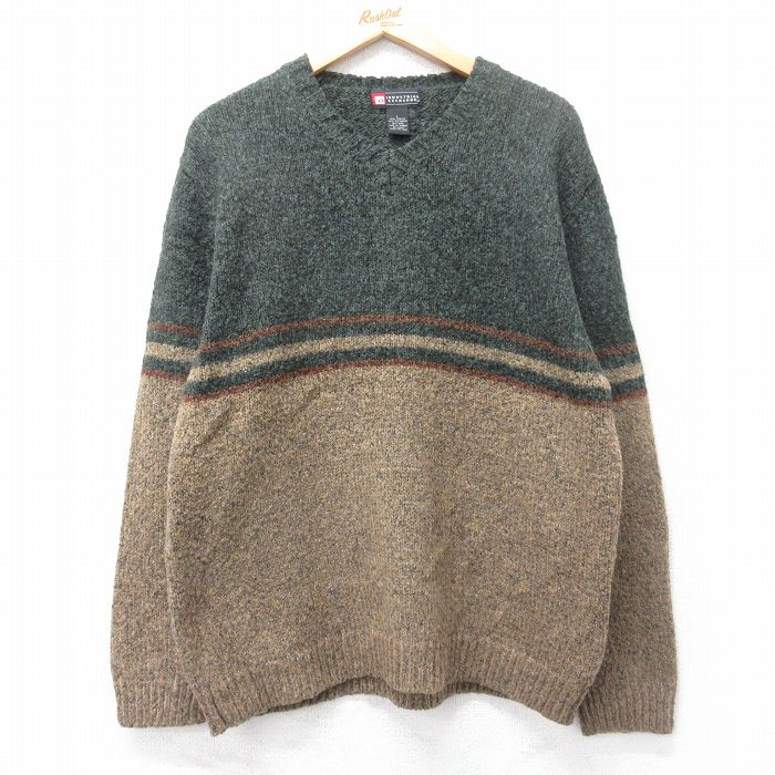 乐天商城 - 【中古】古着 長袖 セーター メンズ Vネック 濃緑他 グリーン Lサイズ 中古 ニット トップス | 春夏 春物 春服 秋冬 秋物 秋服 メンズファッション カジュアル おしゃれ ファッション