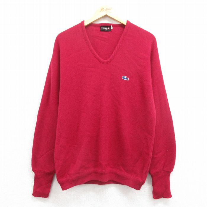 V-Neck - 【中古】古着 IZOD 80s セーター メンズ Mサイズ エンジ ワンポイントロゴ Vネック アクリル アメカジ 80年代 ストリート カジュアル トップス 25oct29