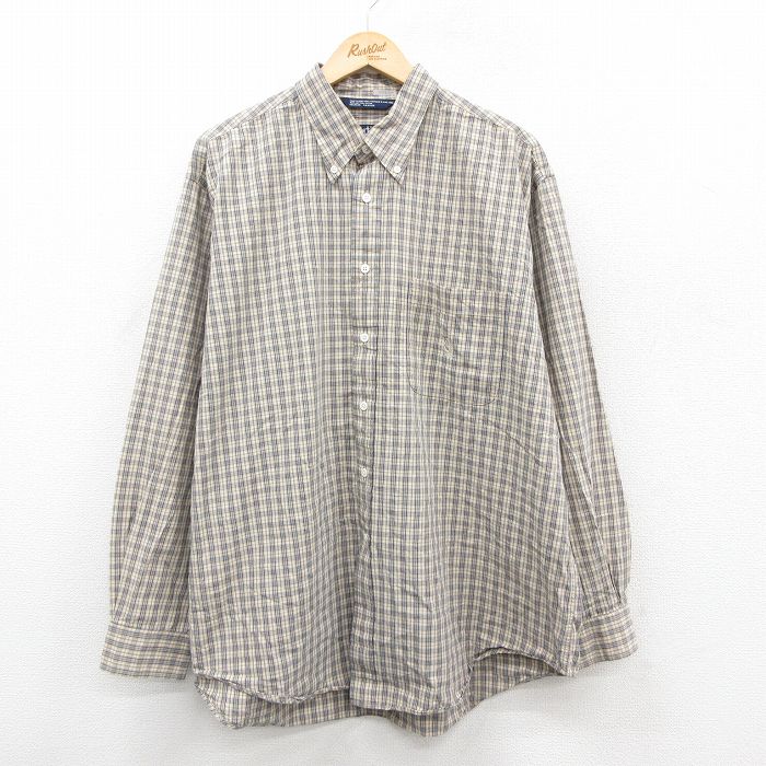 短袖 - 【中古】古着 ノーティカ NAUTICA 長袖 ブランドシャツ メンズ 90年代 90s ワンポイントロゴ 大きいサイズ 2L LL ビッグシルエット ゆったり ビッグサイズ オーバーサイズ ロング丈 コットン ボタンダウン ベージュ系他 カーキ チェック XLサイズ 中古 トップス | 5OF