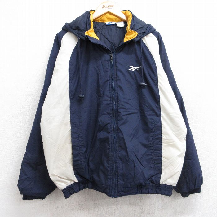 樂天商城 - 【中古】古着 リーボック REEBOK 長袖 ナイロンジャケットパーカー メンズ 00年代 00s ワンポイントロゴ ラグラン 紺他 ネイビー 内側キルティング XLサイズ 中古 アウター | 秋冬 秋物 秋服 冬物 冬服 カジュアル メンズファッション ファッション おしゃれ カジ