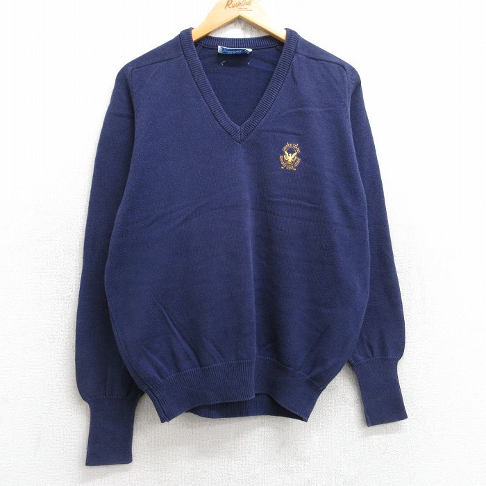V-Neck - 【中古】古着 80s ゴルフセーター メンズ Mサイズ ラグラン Vネック コットン USA製 紺 アメカジ ヴィンテージ 長袖 カジュアル 80年代 25nov04