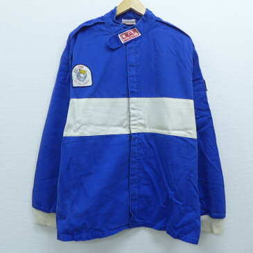 【中古】古着 長袖 レーシングジャケット 90年代 90s KING LEAF スタンドカラー ツートンカラー バイカラー 青他 ブルー Lサイズ 中古 メンズ アウター ジャンパー ブルゾン | 春夏 春物 春服 秋冬 秋物 秋服 カジュアル メンズファッション ファッション おしゃれ カ