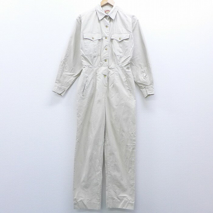 【中古】古着 レディース 長袖 ブランド ツナギ 90年代 90s バナナリパブリック BANANA REPUBLIC コットン 薄ベージュ カーキ 【spe】 中古 オールインワン | 春夏 春物 春服 夏物 夏服 半ズボン カジュアル レディースファッション おしゃれ かわいい