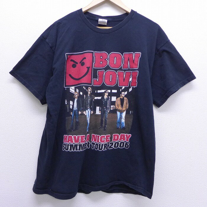 【中古】古着 半袖 ビンテージ ヴィンテージ ロックTシャツ バンドTシャツ 00年代 00s ボンジョビ ニッケルバック コットン クルーネック 丸首 黒 ブラック XLサイズ 中古 メンズ | 春夏 春物 春服 秋冬 秋物 秋服 メンズファッション ロンT カットソー ロンティー ロ