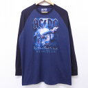 【中古】古着 長袖 ロックTシャツ バンドTシャツ エーシーディーシー AC/DC ラグラン クルーネック 丸首 紺他 ネイビー 【spe】 XLサイズ 中古 メンズ | 春夏 春物 春服 秋冬 秋物 秋服 メンズファッション ロンT カットソー ロンティー ロングT ロングTシャツ ロング