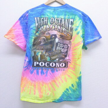 【中古】古着 半袖Tシャツ ペンシルベニア 車 コットン クルーネック 丸首 青他 ブルー タイダイ Lサイズ 中古 メンズ | 春夏 夏物 夏服 メンズファッション カットソー ティーシャツ ティシャツ メンズTシャツ 半袖Tシャツ 半袖ティーシャツ カジュアルTシャツ おしゃ 0OF