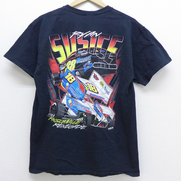 【中古】古着 半袖Tシャツ レーシングカー クルーネック 丸首 黒 ブラック Lサイズ 中古 メンズ | 春夏 夏物 夏服 メンズファッション カットソー ティーシャツ ティシャツ メンズTシャツ 半袖Tシャツ 半袖ティーシャツ カジュアルTシャツ おしゃれ カジュアル 0OF