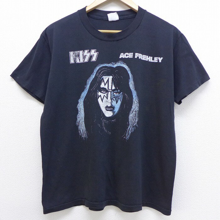 【中古】古着 半袖 ビンテージ ヴィンテージ ロックTシャツ バンドTシャツ 80年代 80s キッス KISS エースフルーリー クルーネック 丸首 USA製 アメリカ製 黒 ブラック 【spe】 Lサイズ 中古 メンズ | 春夏 春物 春服 秋冬 秋物 秋服 メンズファッション ロンT カット