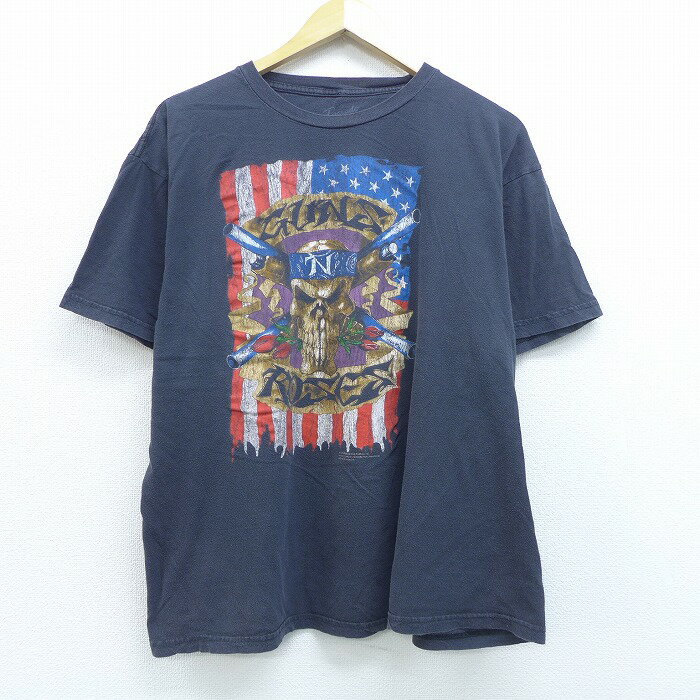 【中古】古着 半袖 ロックTシャツ バンドTシャツ ガンズアンドローゼズ コットン クルーネック 丸首 黒 ブラック XLサイズ 中古 メンズ | 春夏 夏物 夏服 メンズファッション カットソー ティーシャツ ティシャツ メンズTシャツ 半袖Tシャツ 半袖ティーシャツ カジュア