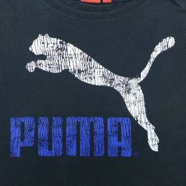【中古】古着 半袖 ブランドTシャツ プーマ puma ビッグロゴ クルーネック 丸首 黒 ブラック Lサイズ 中古 メンズ | 春夏 夏物 夏服 メンズファッション カットソー ティーシャツ ティシャツ メンズTシャツ 半袖Tシャツ 半袖ティーシャツ カジュアルTシャツ おしゃれ