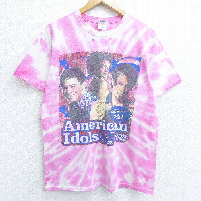 【中古】古着 半袖 ビンテージ ヴィンテージ ロックTシャツ バンドTシャツ 00年代 00s アメリカンアイドル コットン クルーネック 丸首 ピンク他 タイダイ Mサイズ 中古 メンズ | 春夏 春物 春服 秋冬 秋物 秋服 メンズファッション ロンT カットソー ロンティー ロン 0OF