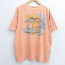 【中古】古着 半袖Tシャツ SUYTTARVEY 魚 釣り コットン クルーネック 丸首 オレンジ系 XLサイズ 中古 メンズ 中古メンズ半袖プリントキャラクター 2OF