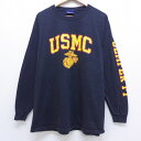 【中古】古着 長袖 ビンテージ ヴィンテージTシャツ 00年代 00s ミリタリー USMC 大きいサイズ 2L LL ビッグシルエット ゆったり ビッグサイズ オーバーサイズ コットン クルーネック 丸首 黒 ブラック XLサイズ 中古 メンズ | 春夏 春物 春服 秋冬 秋物 秋服 メンズフ 2OF