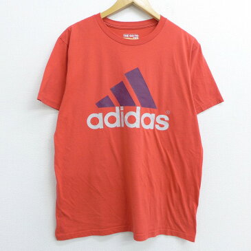 【中古】古着 半袖 ブランドTシャツ アディダス adidas ビッグロゴ クルーネック 丸首 オレンジ Lサイズ 中古 メンズ | 春夏 夏物 夏服 メンズファッション カットソー ティーシャツ ティシャツ メンズTシャツ 半袖Tシャツ 半袖ティーシャツ カジュアルTシャツ おしゃ 0OF