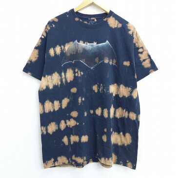 【中古】古着 半袖Tシャツ DCコミックス バットマン BATMAN コットン クルーネック 丸首 黒他 ブラック タイダイ XLサイズ 中古 メンズ 中古メンズ半袖プリントキャラクター 0OF