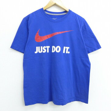 【中古】古着 半袖 ブランドTシャツ ナイキ NIKE ビッグロゴ JUST DO IT コットン クルーネック 丸首 青 ブルー Lサイズ 中古 メンズ | 春夏 夏物 夏服 メンズファッション カットソー ティーシャツ ティシャツ メンズTシャツ 半袖Tシャツ 半袖ティーシャツ カジュアル