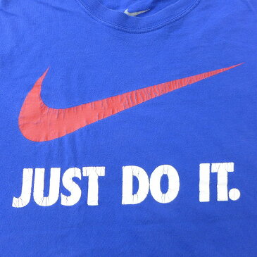 【中古】古着 半袖 ブランドTシャツ ナイキ NIKE ビッグロゴ JUST DO IT コットン クルーネック 丸首 青 ブルー Lサイズ 中古 メンズ | 春夏 夏物 夏服 メンズファッション カットソー ティーシャツ ティシャツ メンズTシャツ 半袖Tシャツ 半袖ティーシャツ カジュアル