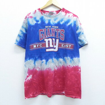 【中古】古着 半袖Tシャツ NFL ニューヨークジャイアンツ クルーネック 丸首 青他 ブルー タイダイ アメフト スーパーボウル XLサイズ 中古 メンズ 中古メンズ半袖プリントキャラクター 0OF