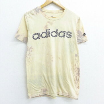 【中古】古着 半袖 ブランドTシャツ アディダス adidas ビッグロゴ クルーネック 丸首 生成り ブリーチ加工 Sサイズ 小さいサイズ 中古 メンズ | 春夏 夏物 夏服 メンズファッション カットソー ティーシャツ ティシャツ メンズTシャツ 半袖Tシャツ 半袖ティーシャツ 0OF