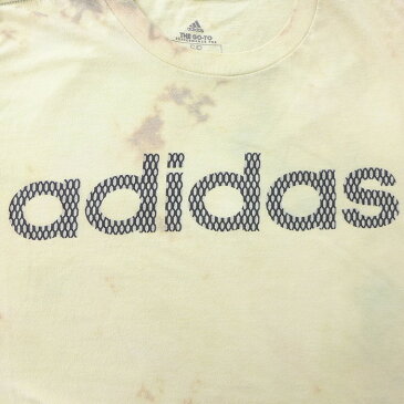 【中古】古着 半袖 ブランドTシャツ アディダス adidas ビッグロゴ クルーネック 丸首 生成り ブリーチ加工 Sサイズ 小さいサイズ 中古 メンズ | 春夏 夏物 夏服 メンズファッション カットソー ティーシャツ ティシャツ メンズTシャツ 半袖Tシャツ 半袖ティーシャツ 0OF