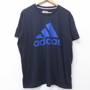 【中古】古着 半袖 ブランドTシャツ アディダス adidas ビッグロゴ 大きいサイズ 2L LL ビッグシルエット ゆったり ビッグサイズ オーバーサイズ クルーネック 丸首 黒 ブラック XLサイズ 中古 メンズ | 春夏 夏物 夏服 メンズファッション カットソー ティーシャツ テ 0OF