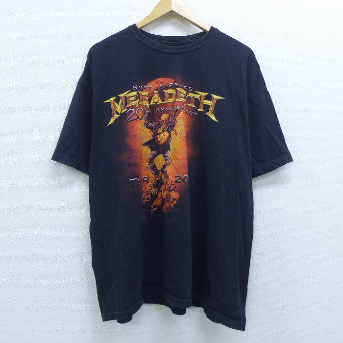 【中古】古着 半袖 ロックTシャツ バンドTシャツ メガデス 大きいサイズ 2L LL ビッグシルエット ゆったり ビッグサイズ オーバーサイズ クルーネック 丸首 黒 ブラック 【spe】 XLサイズ 中古 メンズ | 春夏 夏物 夏服 メンズファッション カットソー ティーシャツ テ 2of