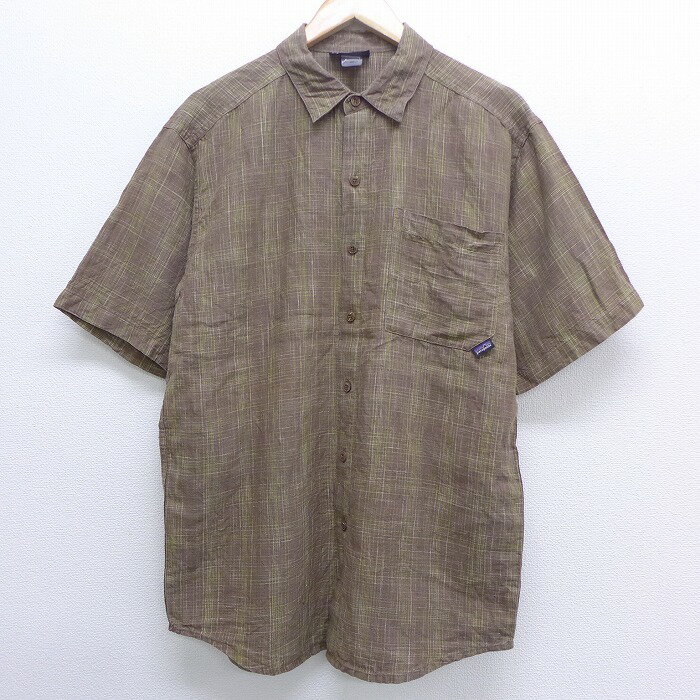 【中古】古着 半袖シャツ パタゴニア patagonia ヘンプ こげ茶 ブラウン Mサイズ 中古 メンズ トップス | 春夏 春物 春服 夏物 夏服 カジュアルシャツ メンズファッション 半袖シャツ おしゃれ カジュアル 2OF