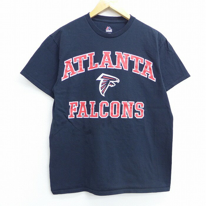 【中古】古着 半袖Tシャツ マジェスティック NFL アトランタファルコンズ クルーネック 丸首 黒 ブラック アメフト スーパーボウル Mサイズ 中古 メンズ 中古メンズ半袖プリントキャラクター