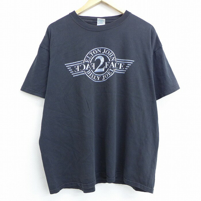 【中古】古着 半袖 ビンテージ ヴィンテージ ロックTシャツ バンドTシャツ 00年代 00s エルトンジョン ビリージョエル 大きいサイズ 2L LL ビッグシルエット ゆったり ビッグサイズ オーバーサイズ コットン クルーネック 丸首 黒 ブラック XLサイズ 中古 メンズ | 春