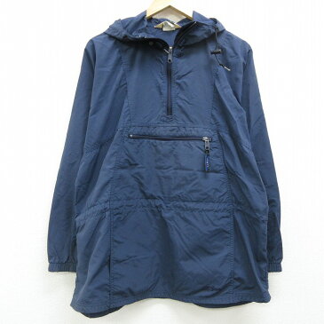 【中古】古着 レディース 長袖 ナイロンジャケット アノラックパーカー 80年代 80s エルエルビーン LLBEAN ワンポイントロゴ 大きいサイズ 2L LL ビッグシルエット ゆったり ビッグサイズ オーバーサイズ 紺 ネイビー 中古 アウター ジャンパー ブルゾン | 秋冬 秋物 0OF