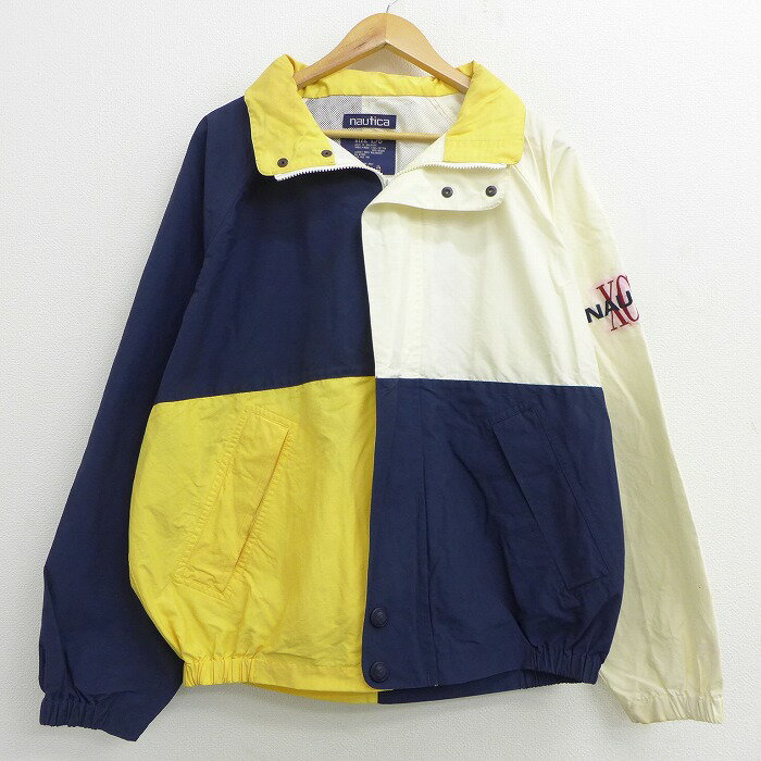 【中古】古着 長袖 ブランドジャケット 90年代 90s ノーティカ NAUTICA マルチカラー 大きいサイズ 2L LL ビッグシルエット ゆったり ビッグサイズ オーバーサイズ 紺他 ネイビー XLサイズ 中古 メンズ アウター ジャンパー ブルゾン | 春夏 春物 春服 秋冬 秋物 秋服