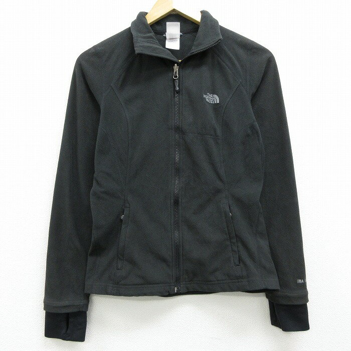 【中古】古着 レディース 長袖 フリースジャケット ノースフェイス THE NORTH FACE ワンポイントロゴ 黒 ブラック 中古 アウター ジャンパー ブルゾン | 秋冬 秋物 秋服 冬物 冬服 カジュアル レディースファッション おしゃれ かわいい