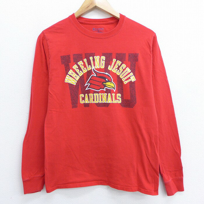 【中古】古着 長袖Tシャツ チャンピオン Champion ホイリーング カージナルス JESUIT コットン クルーネック 丸首 赤 レッド Sサイズ 小さいサイズ 中古 メンズ | 春夏 春物 春服 秋冬 秋物 秋服 メンズファッション ロンT カットソー ロンティー ロングT ロングTシャ 0OF